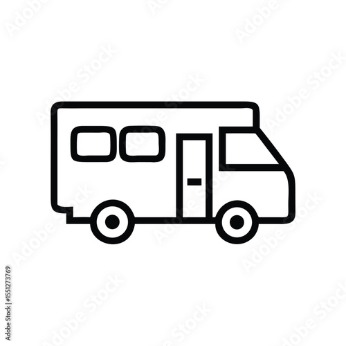 Rv camper van motorhome recreational vehicle outline icon for travel and camping adventure trip life