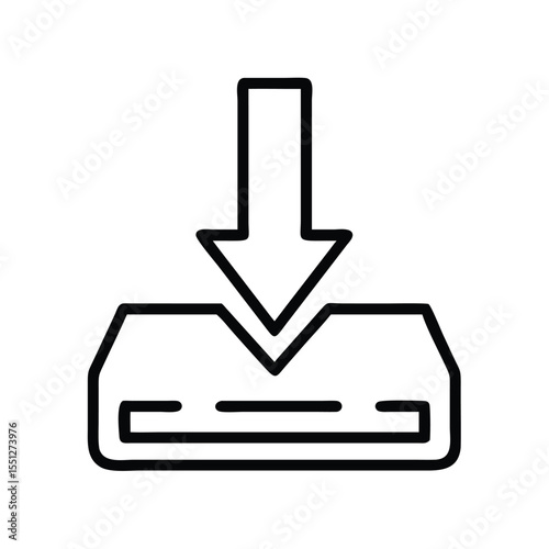 Download icon vector illustration of arrow pointing down into inbox for website and graphic design