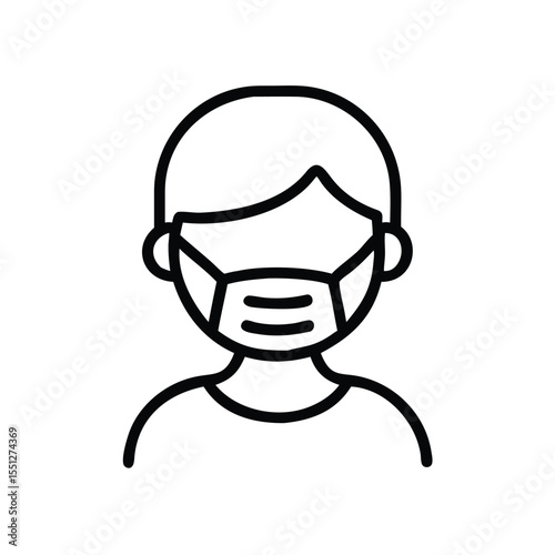 Person wearing face mask vector illustration for covid prevention and protection outline graphic design