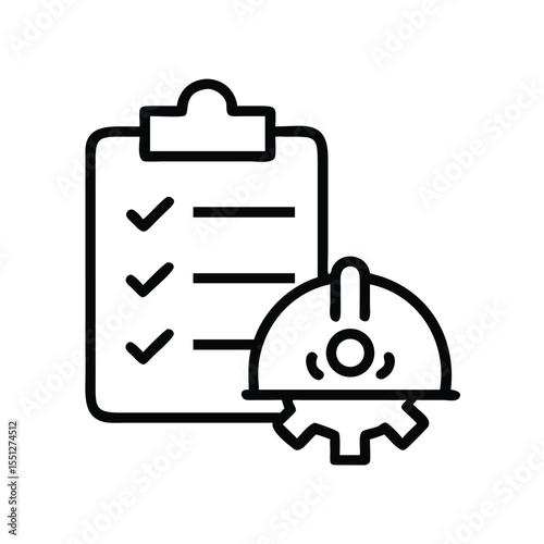 Construction safety checklist with hard hat and gear icon for project management and compliance review