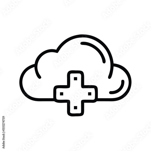 Cloud computing plus sign icon for data storage and server technology solutions and services online