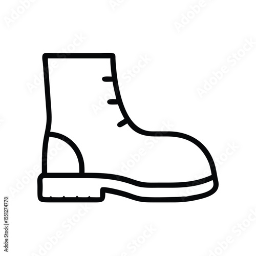 Illustration of a black and white work boot icon for safety footwear and construction gear design needs