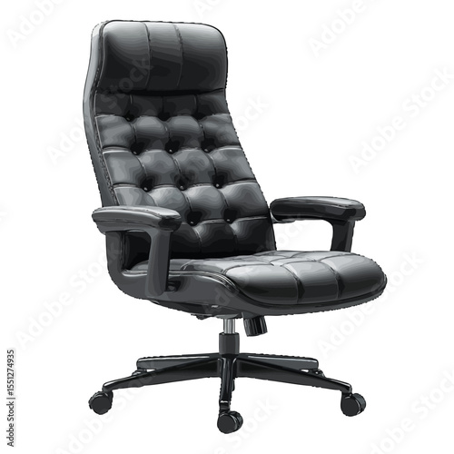 Black leather executive office chair high back ergonomic swivel computer desk task chair for home office  on transparent background