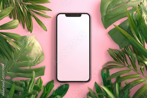 Minimalist Device Surrounded by Lush Tropical Foliage