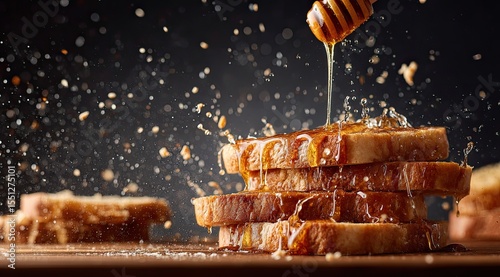 Sweet Golden Honey on Delicious Breakfast Pancakes
