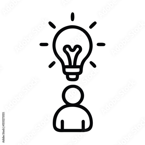 Creative idea lightbulb above head icon representing innovation and problem solving thinking concept
