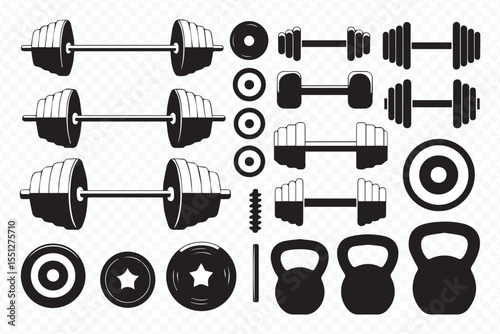 modern detailed vector graphics of weightlifting icons featuring gym dumbbells kettlebells and barbells for fitness art