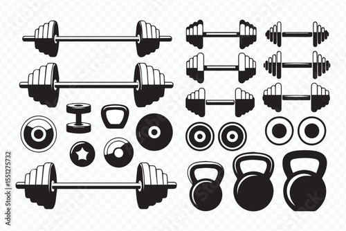 complete gym vector set of quality fitness icons featuring weights dumbbells kettlebells and barbells for modern designs