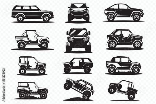 high-resolution vector pack of off-road suv and 4x4 truck line art with scalable paths for print and web design