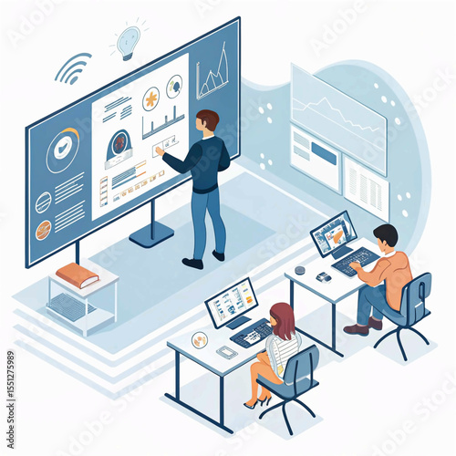 AI Artificial Intelligence technology for education. Modern digital learning, courses for developing new skills and e-learning. Man learning lessons and online seminars on ..