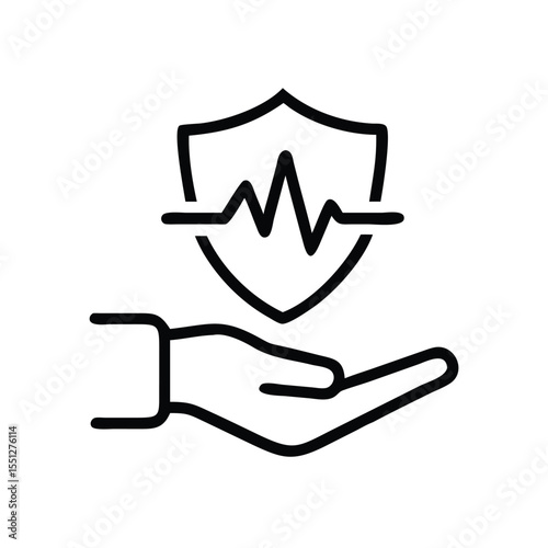 Health insurance protection concept with shield and heartbeat line on hand icon vector design