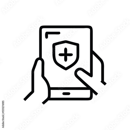 Online healthcare mobile app security concept with shield and plus sign for medical protection app