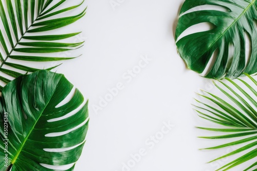 Fresh Tropical Foliage Composition on Simple Background
