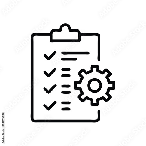 Process management checklist with gear icon for project tasks and workflow automation system