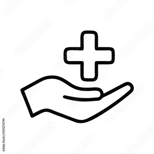 Healthcare hand with plus sign vector icon for medical assistance and health support concept design
