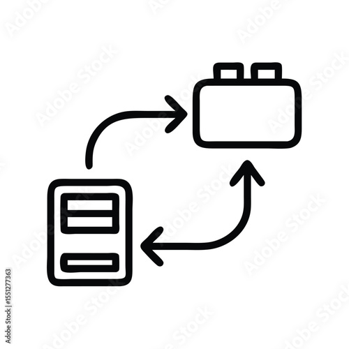 Data flow diagram example showing data transfer process with arrows and database integration icon design