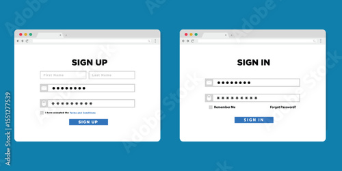 Sign in, sign up web forms with the detailed description. Registration form and login form page