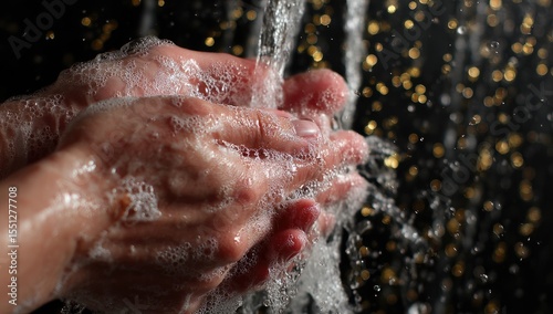 Cleansing Hands Under a Gushing Water Stream