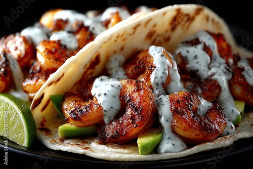 Delicious Shrimp Taco with Fresh Lime Wedge