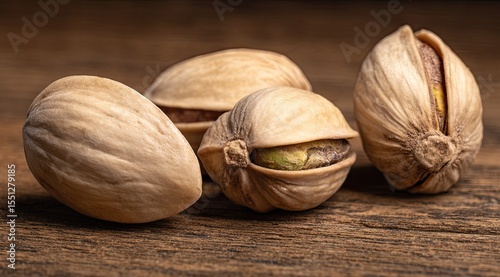 Pile of Pistachios on Weathered Wooden Surface