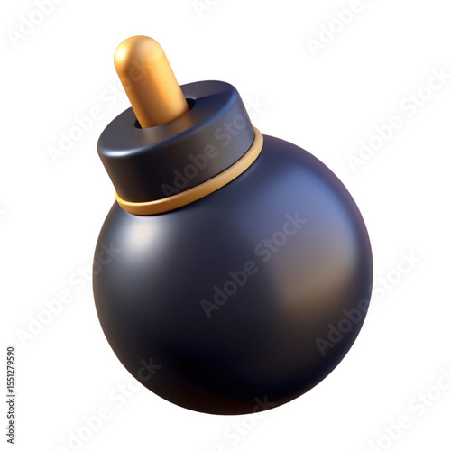 Matte Dark Blue Spherical Bomb 3 D Render Gold Top isolated on a transparent background cartoon
