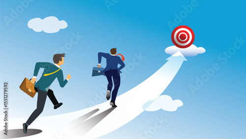 Group of business people running on arrows towards target.. Motivation Path concepts to success of business goals . vector illustration