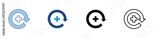 Medical Recovery and Health Reset Icon, Arrow Circle with Cross, Healthcare Refresh Symbol