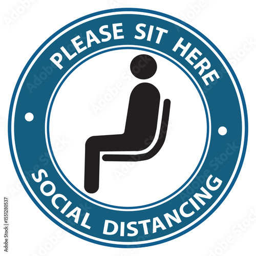 Please sit Here, Social distancing isolated vector design label for transport, shop, sticker, magazine. sign, symbol
