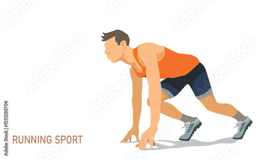 Running Sports. A man runners up, a lonely athlete on white background, vector, illustration