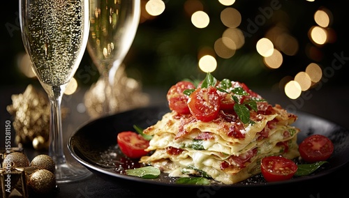 Elegant Pasta Celebration Amidst Shimmering Light Ambiance