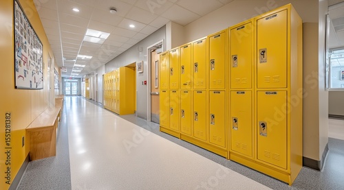 Long Bright Corridor of Lockers and Light