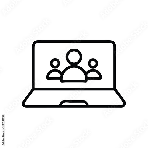 Online meeting conference call vector icon on laptop for remote work and collaboration team call
