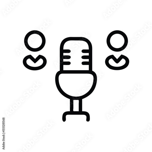 Podcast interview icon vector illustration of microphone with people for audio recording show