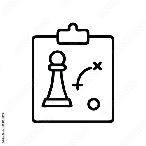 Chess strategy planning on clipboard icon, chess game plan and tactics, chess piece pawn strategy