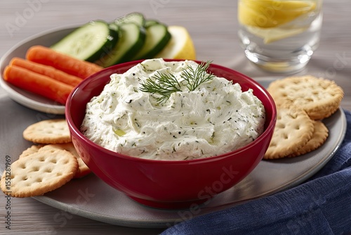 Delicious Creamy Dip with Refreshing Vegetable Sticks and Crackers