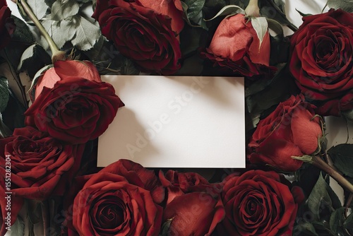Romantic Red Roses and Blank Card Display