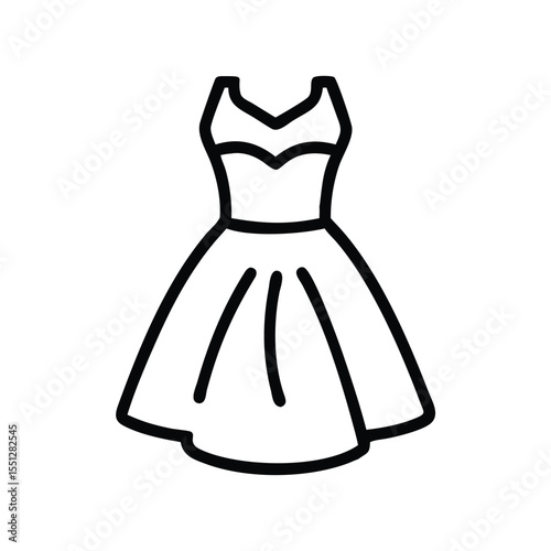 Shop elegant dress outline drawing vector illustration for fashion design and apparel projects