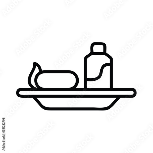 Spa essentials icon vector illustration of soap bottle and tray for wellness and beauty concept