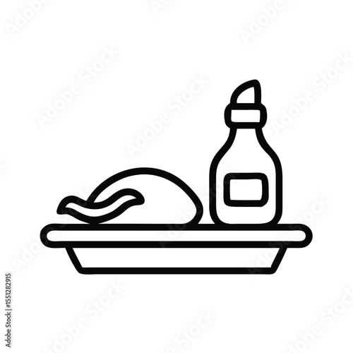Turkey dinner with gravy bottle outline icon vector illustration for thanksgiving holiday meal