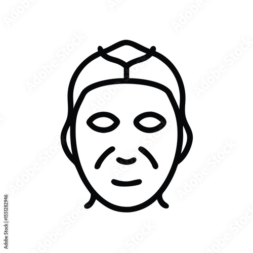 Woman face with wrinkles aging skin care treatment and beauty routine line art vector icon design