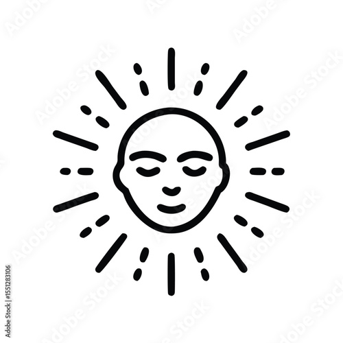 Illustration of radiant glowing face for meditation, wellness, and spiritual practices symbol