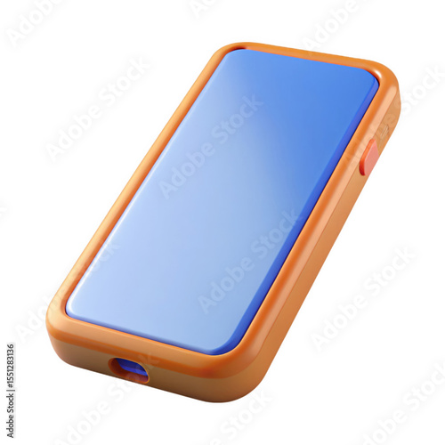 Orange Framed Smartphone 3 D Render Periwinkle Screen isolated on a transparent background
