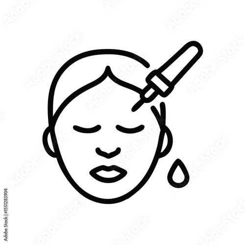 Illustration of skincare serum application for facial treatment and beauty routine with dropper for healthy skin