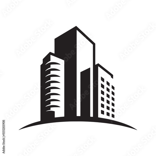 Modern Cityscape Silhouette Featuring Sleek Architectural Buildings and a Distinct Monochromatic Design Evoking Urban Development and Sophistication