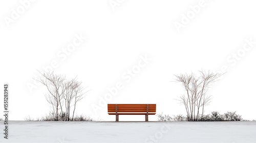Minimal Winter Bench with Bare Trees Illustration on Transparent Background