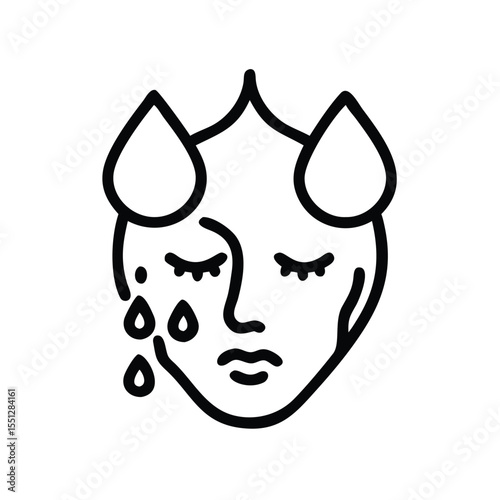 Crying face icon vector illustration showing sadness depression mental health and emotional distress in simple line art