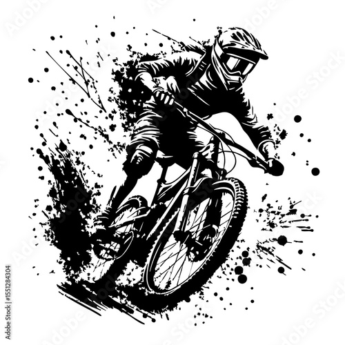 Downhill mountain biker Silhouette Grunge Splatter and Dripping Spray Effects