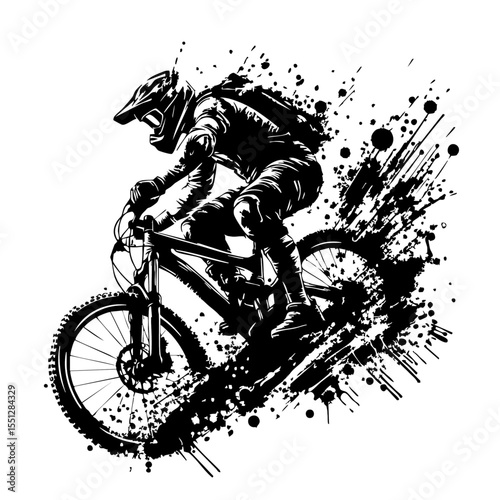 Downhill mountain biker Silhouette Grunge Splatter and Dripping Spray Effects