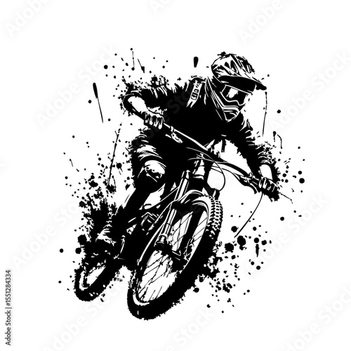 Downhill mountain biker Silhouette Grunge Splatter and Dripping Spray Effects
