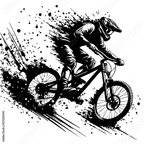 Downhill mountain biker Silhouette Grunge Splatter and Dripping Spray Effects